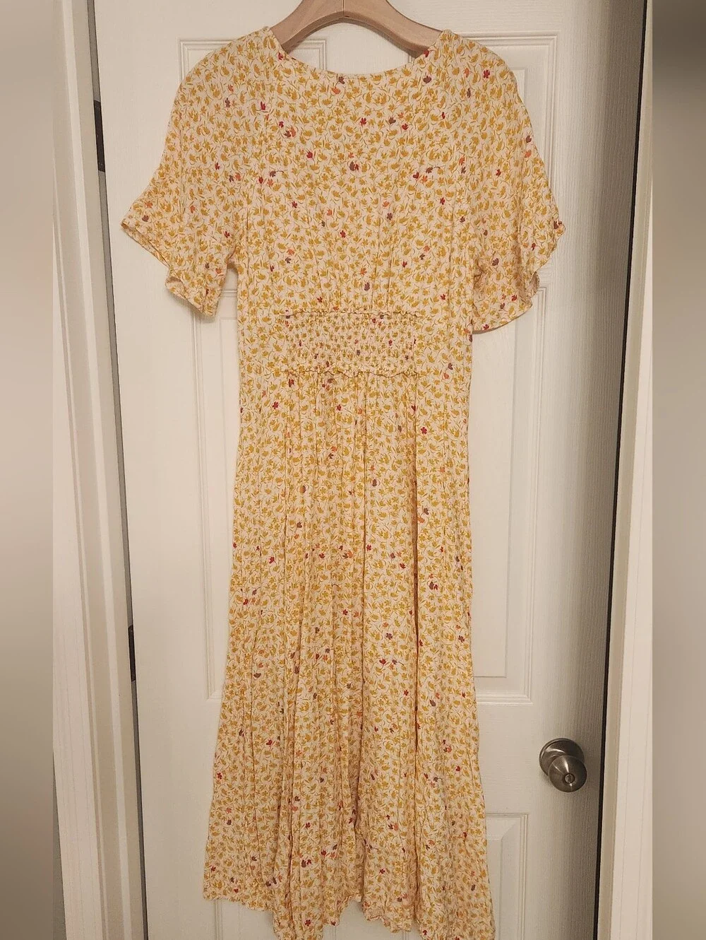 Free People Size L In Full Bloom Yellow Floral Midi Dress - Picture 7 of 7